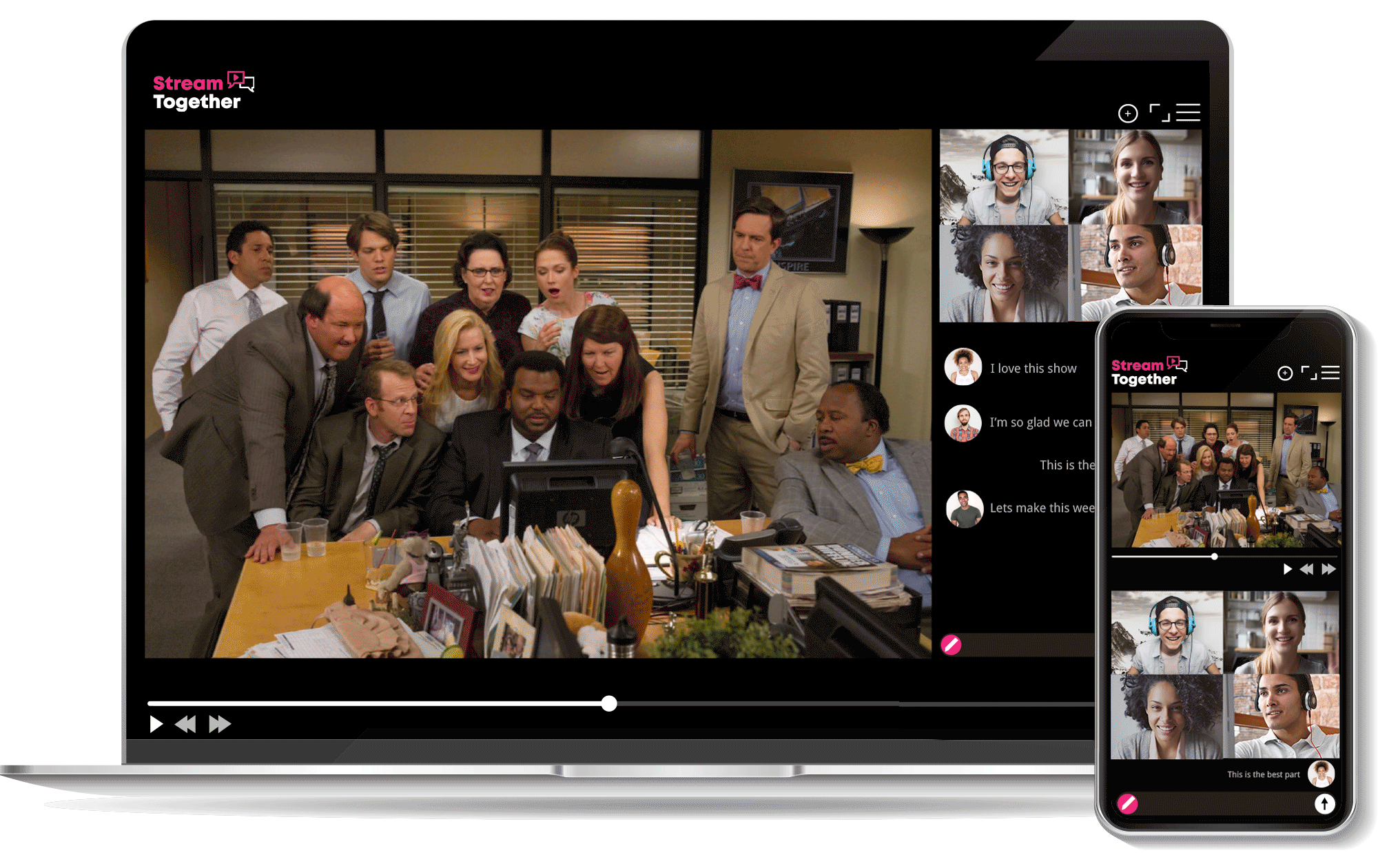 Stream Together with the Stream Together App. Stream all your favorite shows together with your friends on any device.